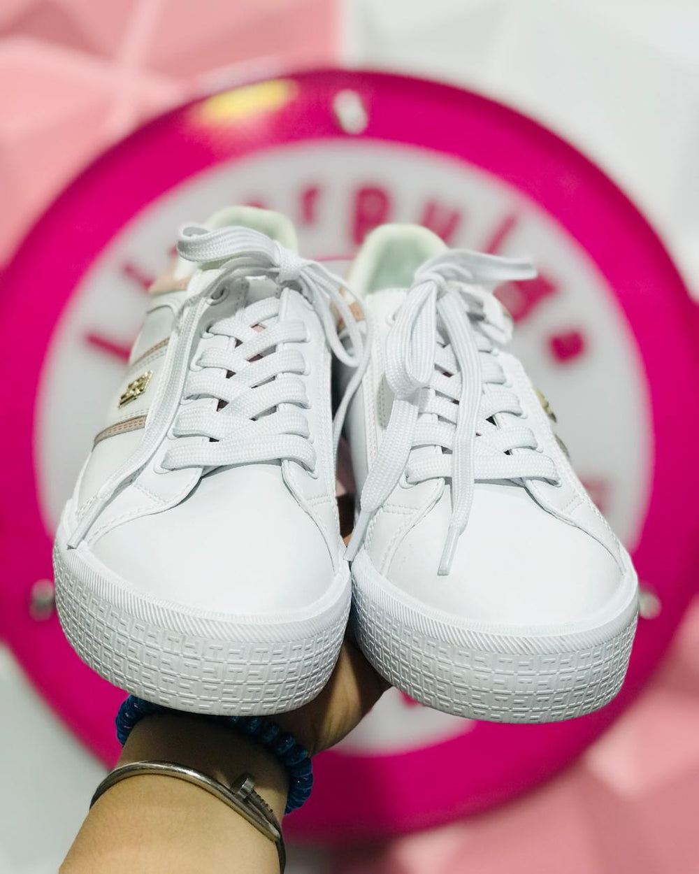 Tenis Tommy Hilfiger Blanco con Rosa Palo Talla 25