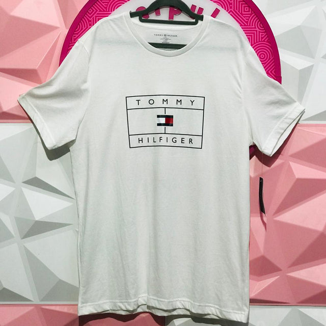 Playera Tommy Hilfiger Original Blanca Con Logo Cuadro Talla L