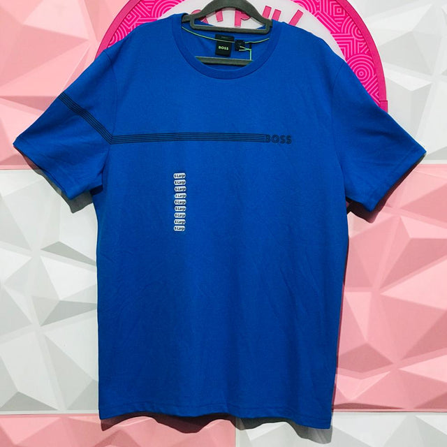 Playera Hugo Boss Original Azul Rey Con Franja Y Logo Talla XL