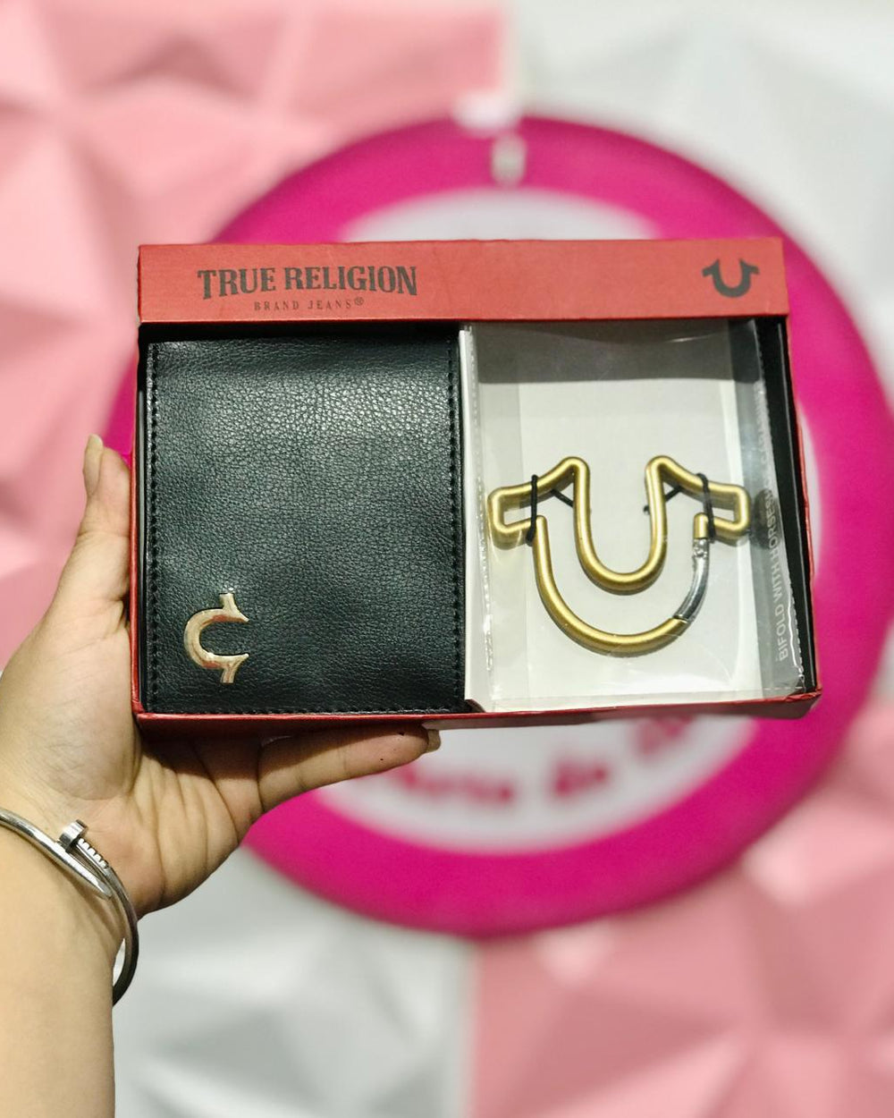 Set Cartera True Religion Negra con Clip Billetes Dorado 🖤✨🧲