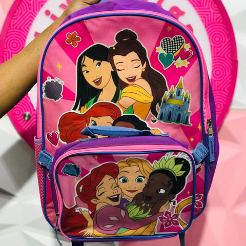 Set Mochila Princesas Disney Rosa con Lonchera