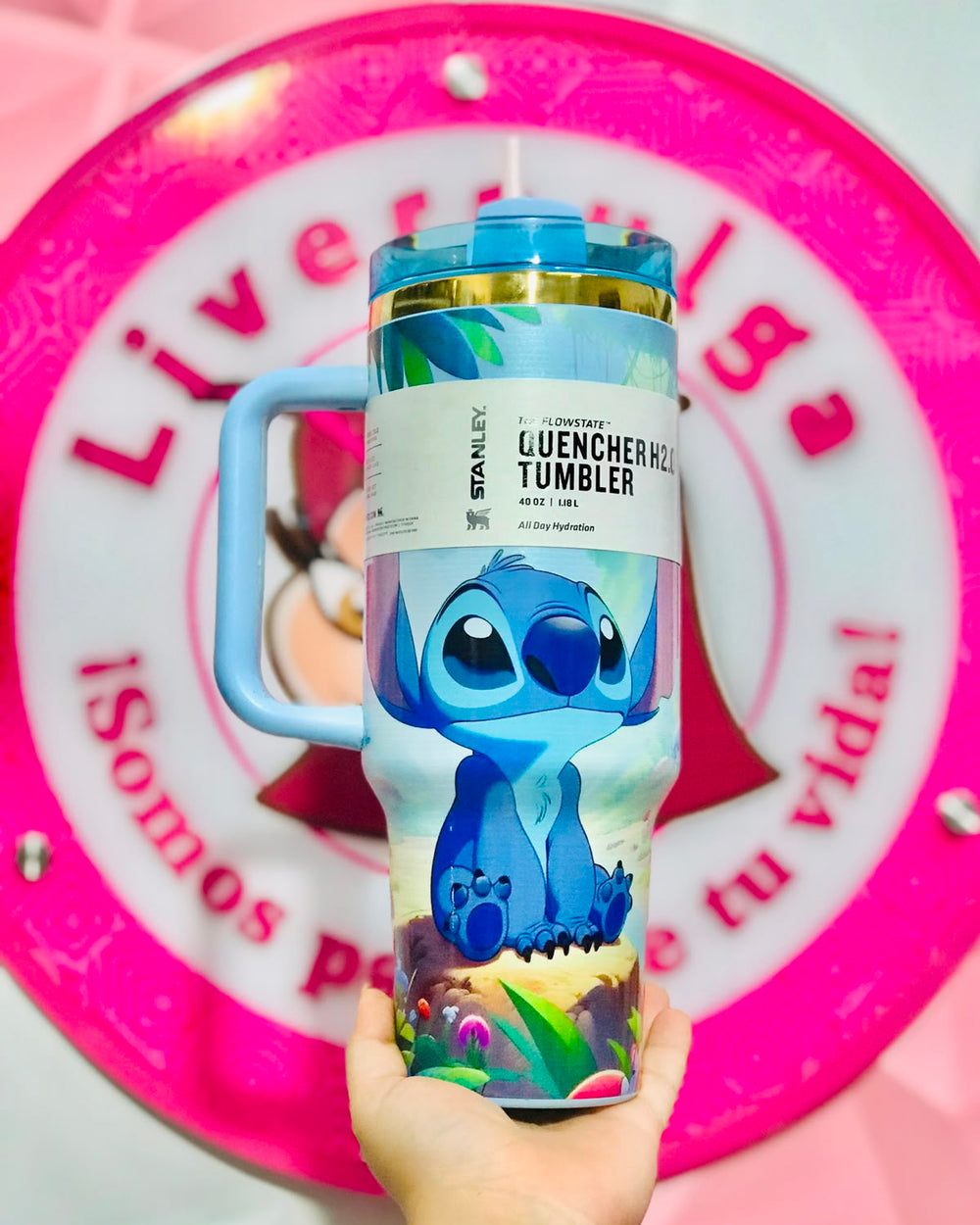 💙🌺💦🥤 Termo Stanley Quencher H2.0 Tumbler 40 Oz 1.18 L Edición Stitch Azul 🥤💦.