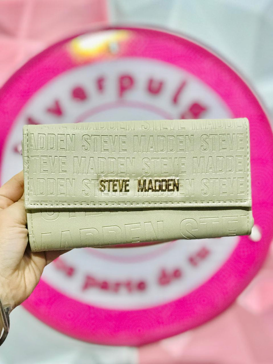 🥰Cartera Steve Madden Logo Embossed Beige Hueso con Placa Dorada 🤍✨👜