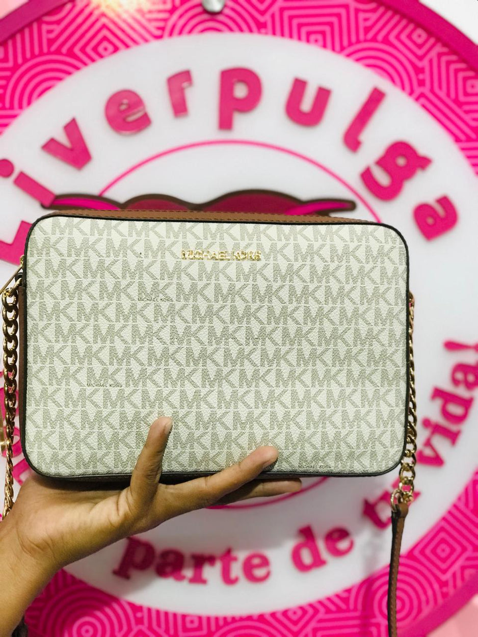 Bolsa Michael Kors Crossbody Beige Monogram Con Correa Cafe