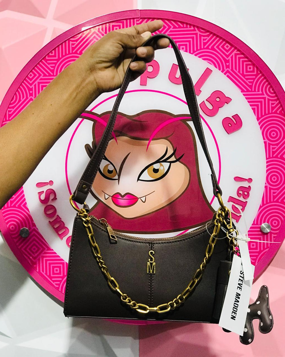 Bolsa Steve Madden Hobo Cafe Con Cadena Dorada Y Charms