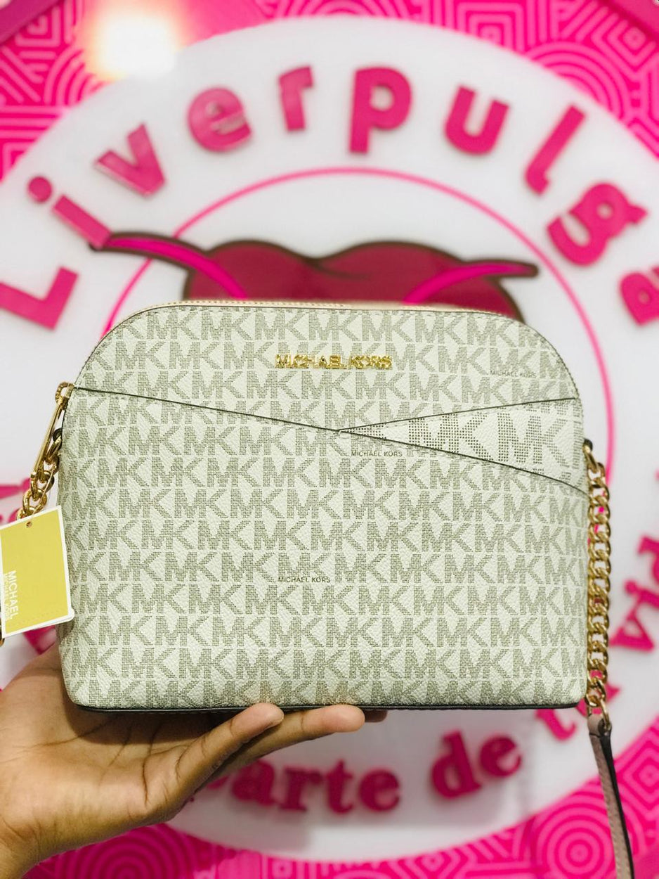 Bolsa Michael Kors Crossbody Dome Beige Monogram Con Cadena