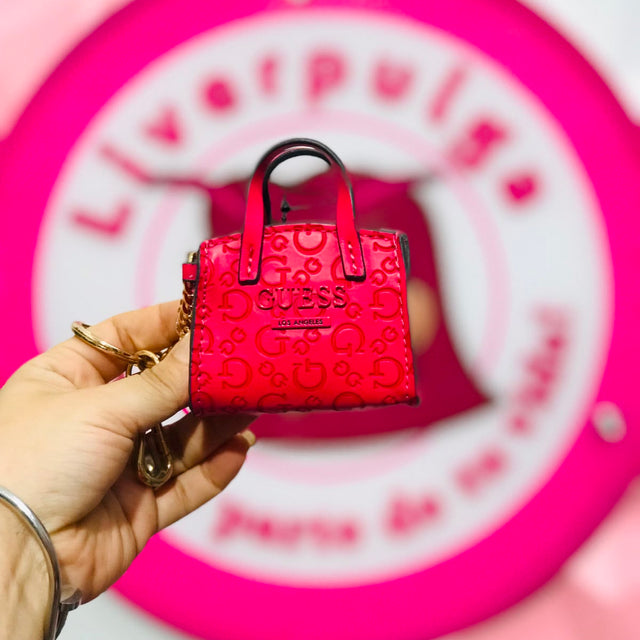Llavero Guess Mini Bolso Tote Rojo Fuchsia