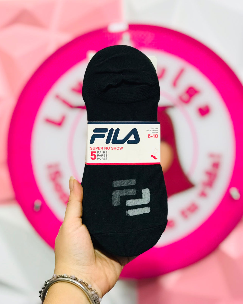 🧦 Paquete De 5 Pares De Tines Fila Super No Show Color Negro Talla 6-10 🧦.