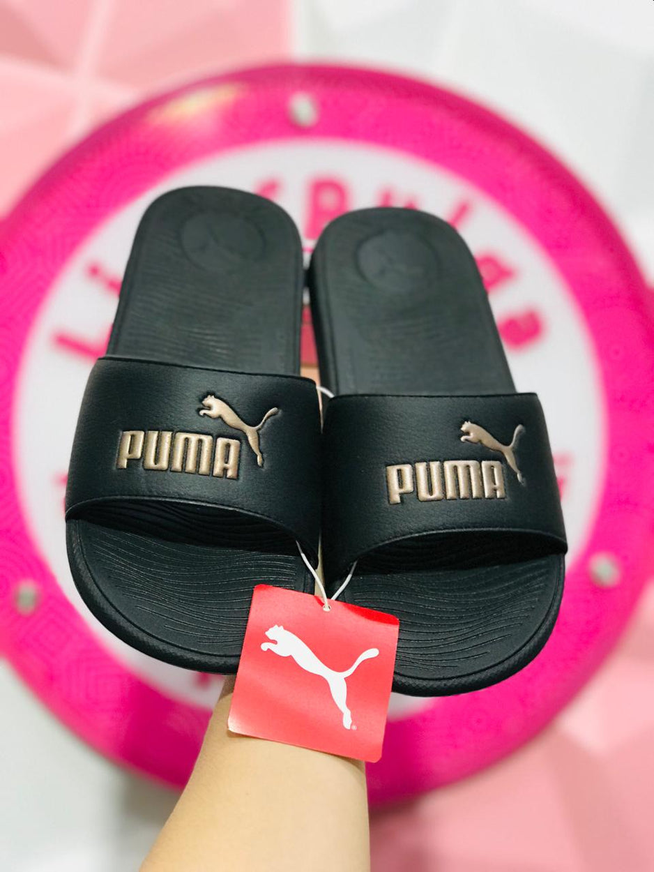 Chancla Slide Puma Negra Con Dorado Talla 25 Mex