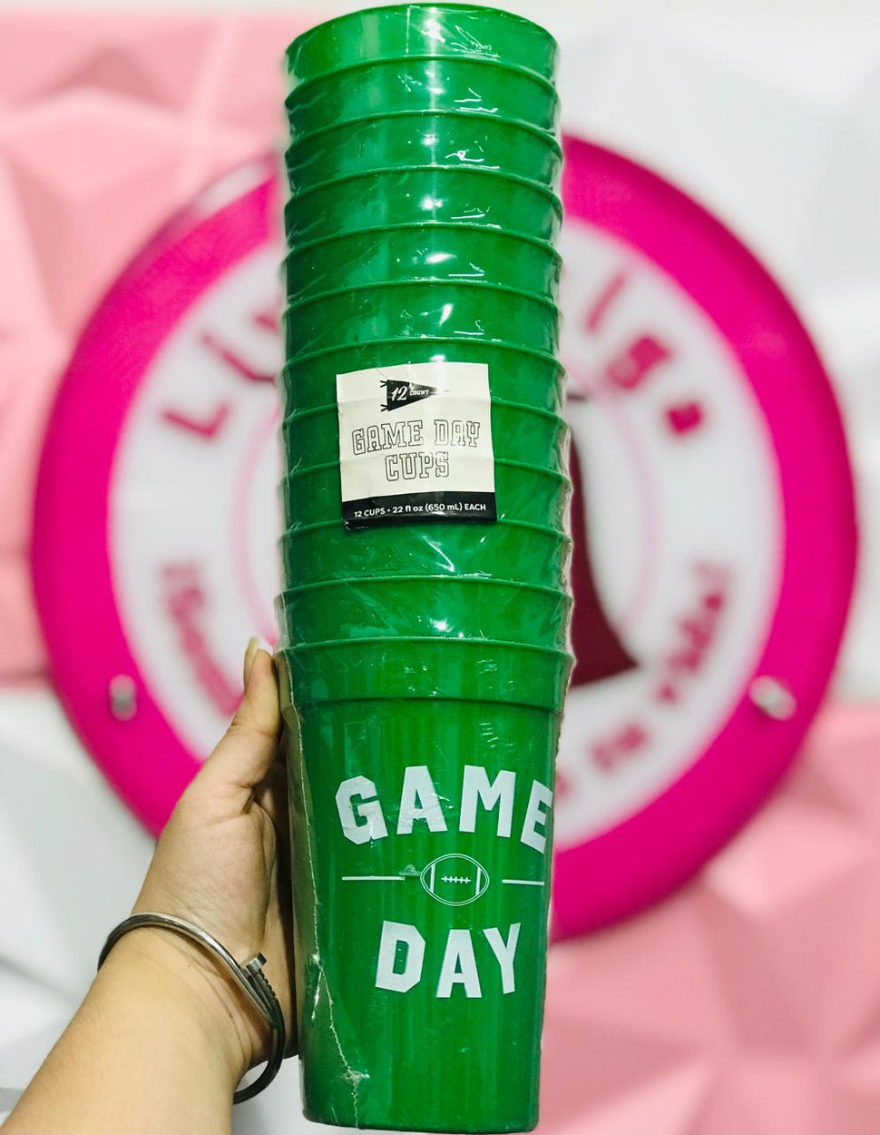 Paquete De 12 Vasos Verdes Game Day De 22 Oz Para Fiestas