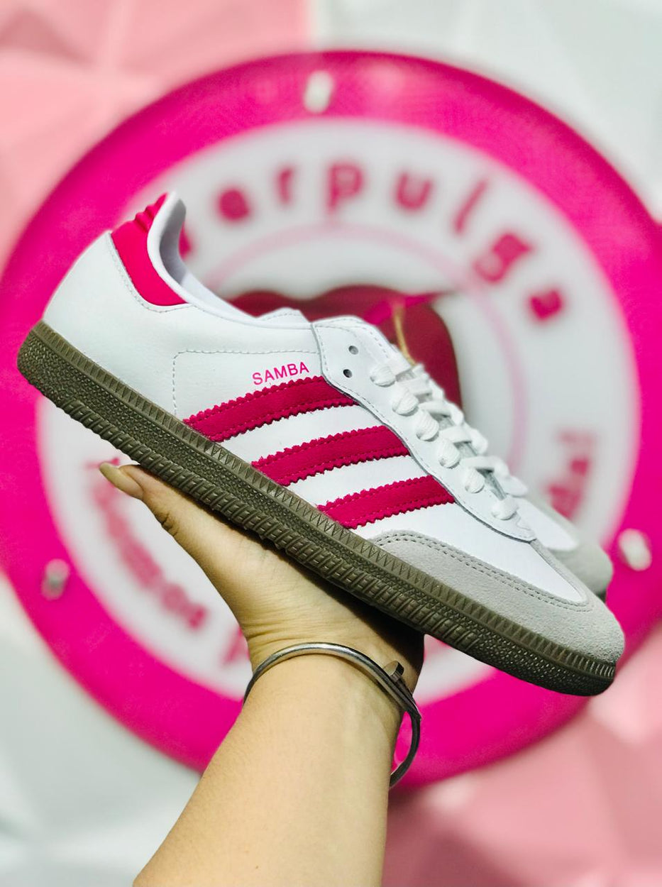 Tenis Adidas Samba Blanco Con Rosa Fucsia Talla 24 Mex
