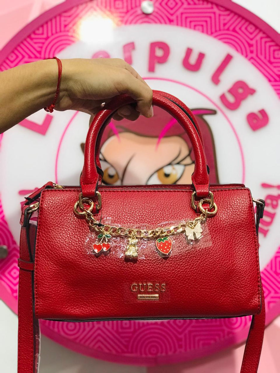 Bolsa Guess Roja Satchel Mini Con Charms De Frutas