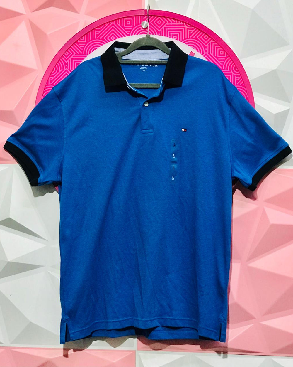 Polo Tommy Hilfiger Original Azul Rey Con Cuello Negro Talla L
