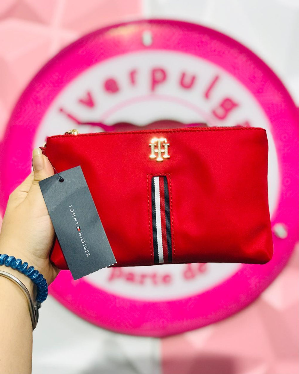 Muñequera Tommy Hilfiger Roja Franja Tricolor