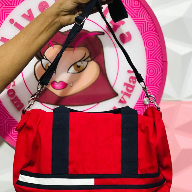 Bolsa Duffle Tommy Hilfiger Roja con Azul Marino