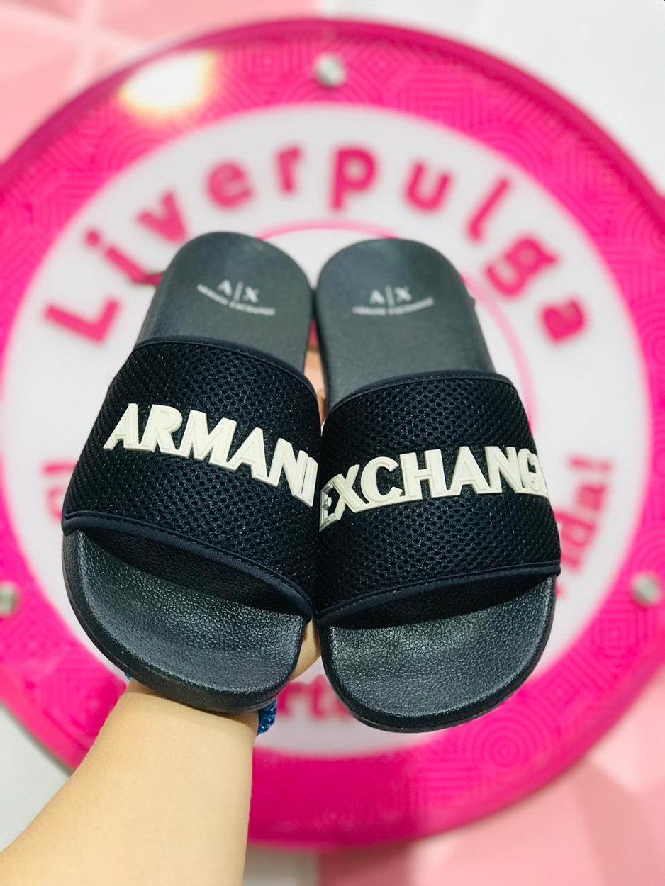 Chancla Slide Armani Exchange Negra Con Blanco Talla 25 Mex