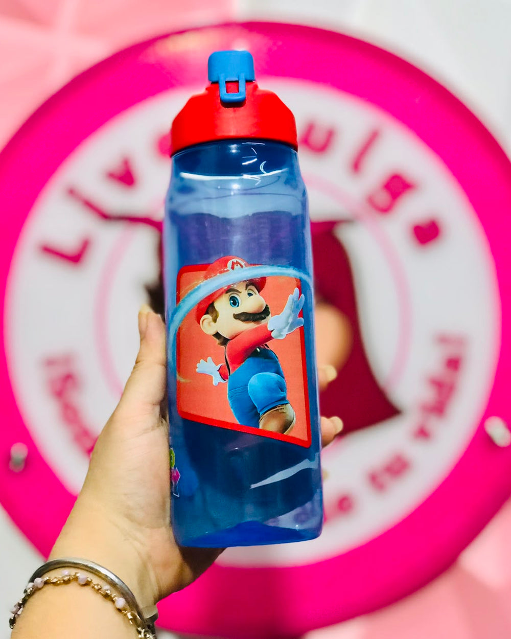💙❤️🎮💦 Botella Infantil Mario y Luigi Azul con Tapa Roja Antiderrames 💦🎮❤️💙.