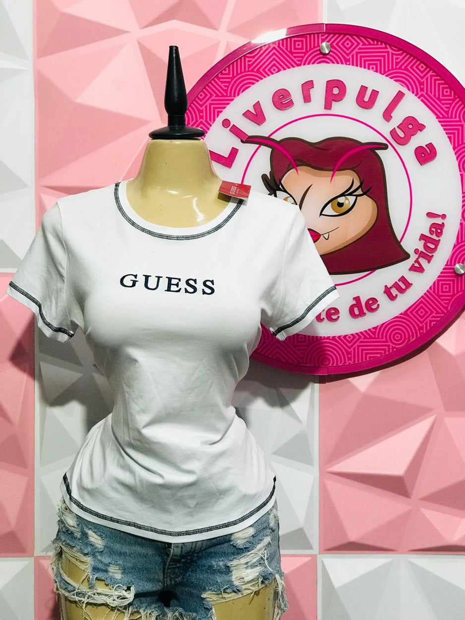 Playera Guess Original Blanca Con Logo Negro Bordado Talla XL