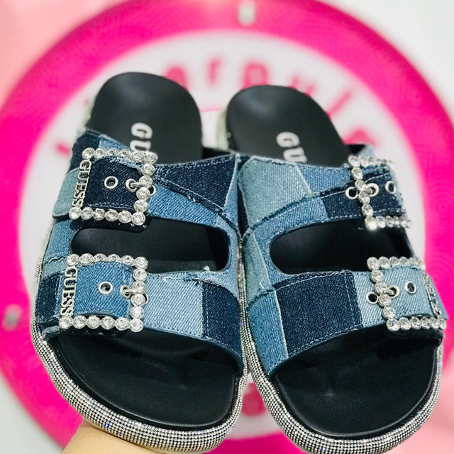 Sandalia Guess Denim Patchwork Con Brillos Talla 26 Mex