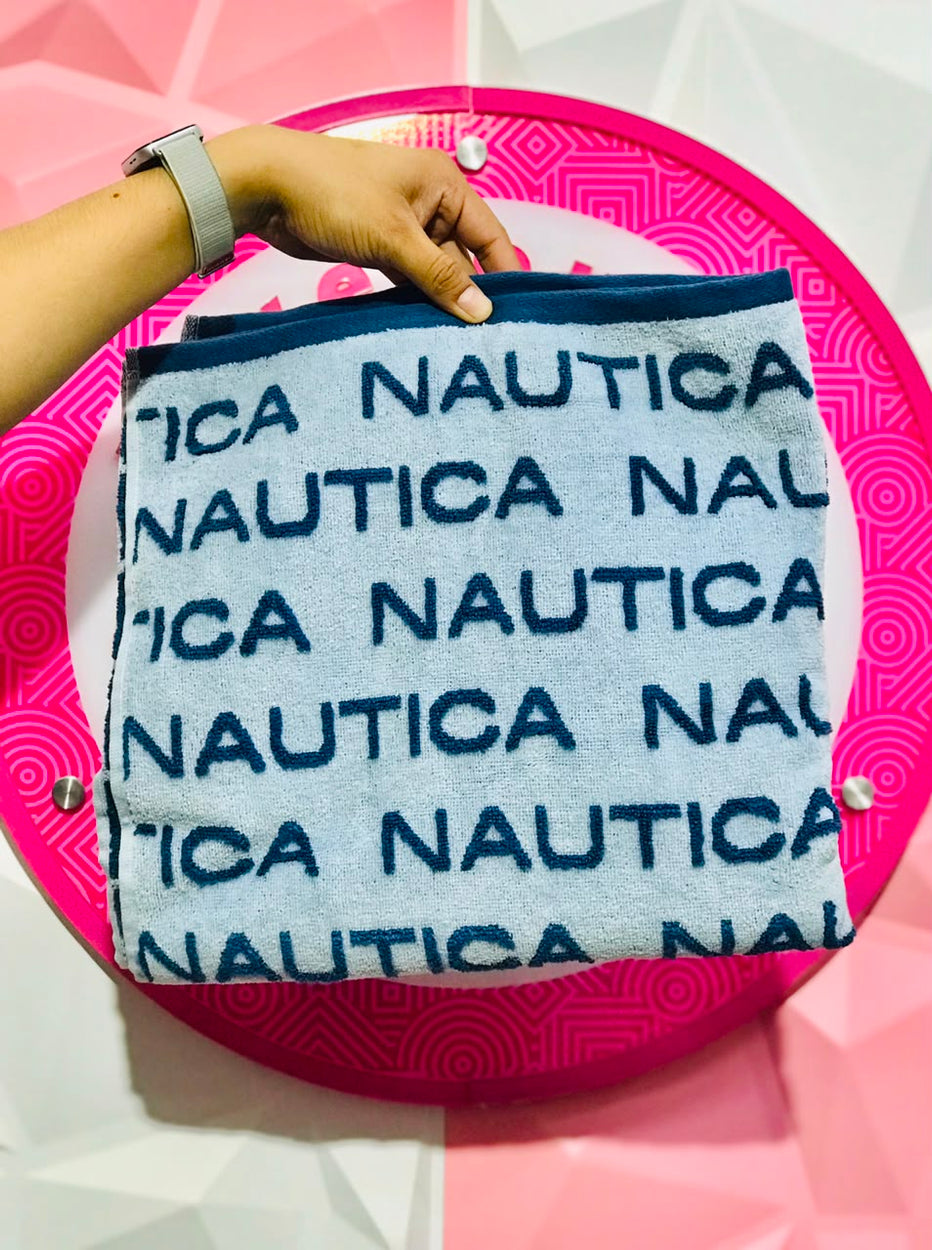 💙🤍⚓️🌊🏖️ Toalla De Baño Grande Nautica Original Doble Vista Azul Marino Y Celeste Con Letras 🌊⚓️🤍💙.