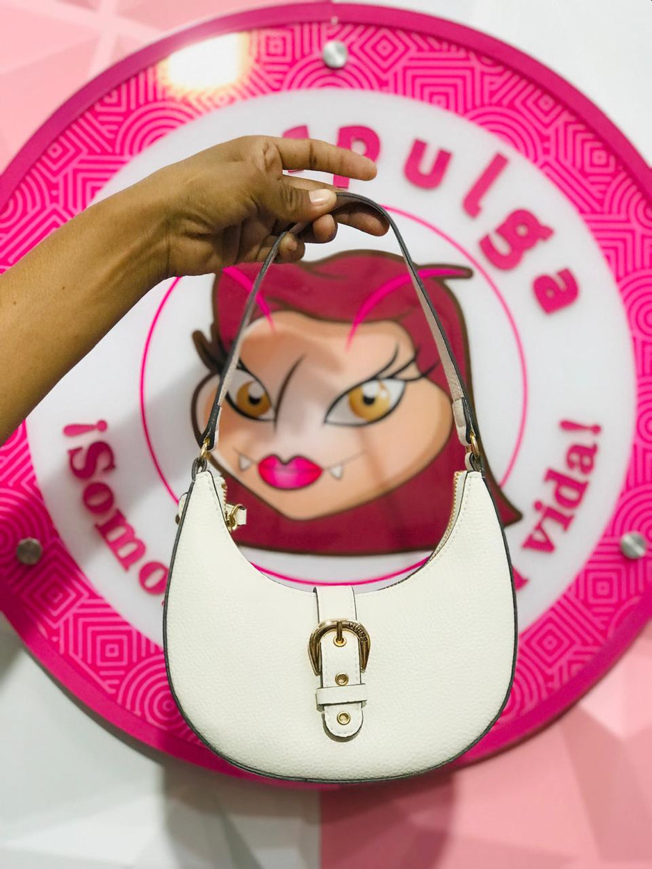 Bolsa Guess Hobo Blanca Tipo Luna Con Hebilla Dorada