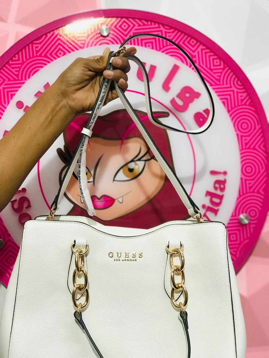 Bolsa Guess Blanca Los Angeles Cadena Dorada