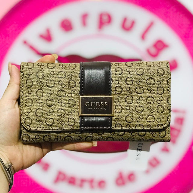 Cartera Larga Guess Los Angeles Beige Monogram Clásica