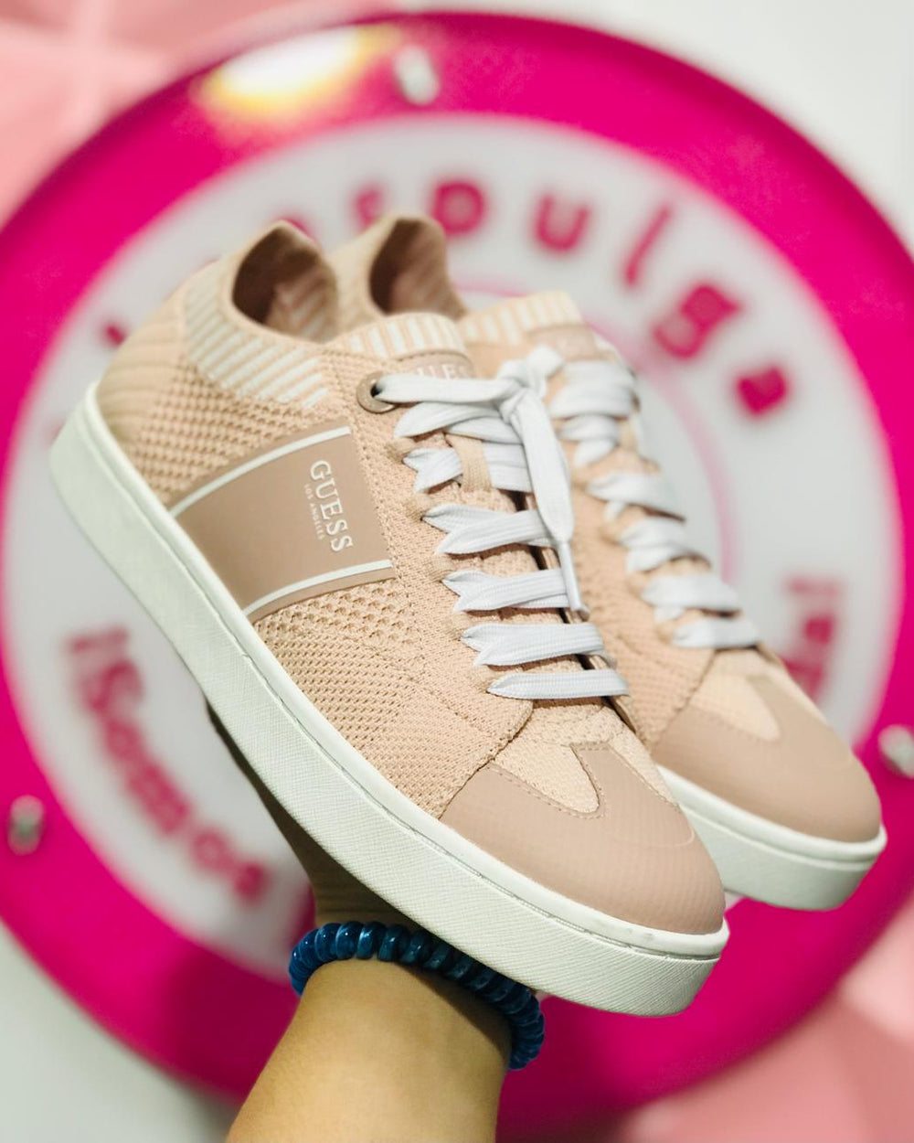 Tenis Guess Rosa Nude Tejido Talla 24 Mex