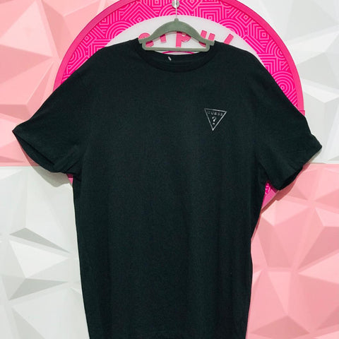 Playera Guess Original Negra Con Logo Triangulo Pecho Talla L