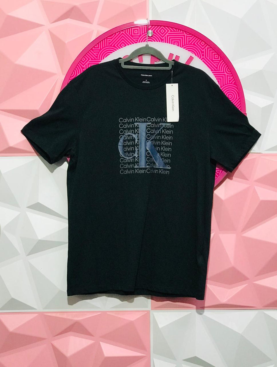 Playera Calvin Klein Original Negra Con Logo CK Grande Talla M