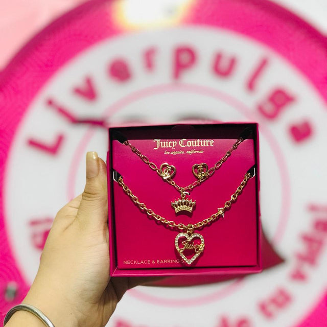 Set Joyería Juicy Couture – Collar + Aretes Corazón Dorado