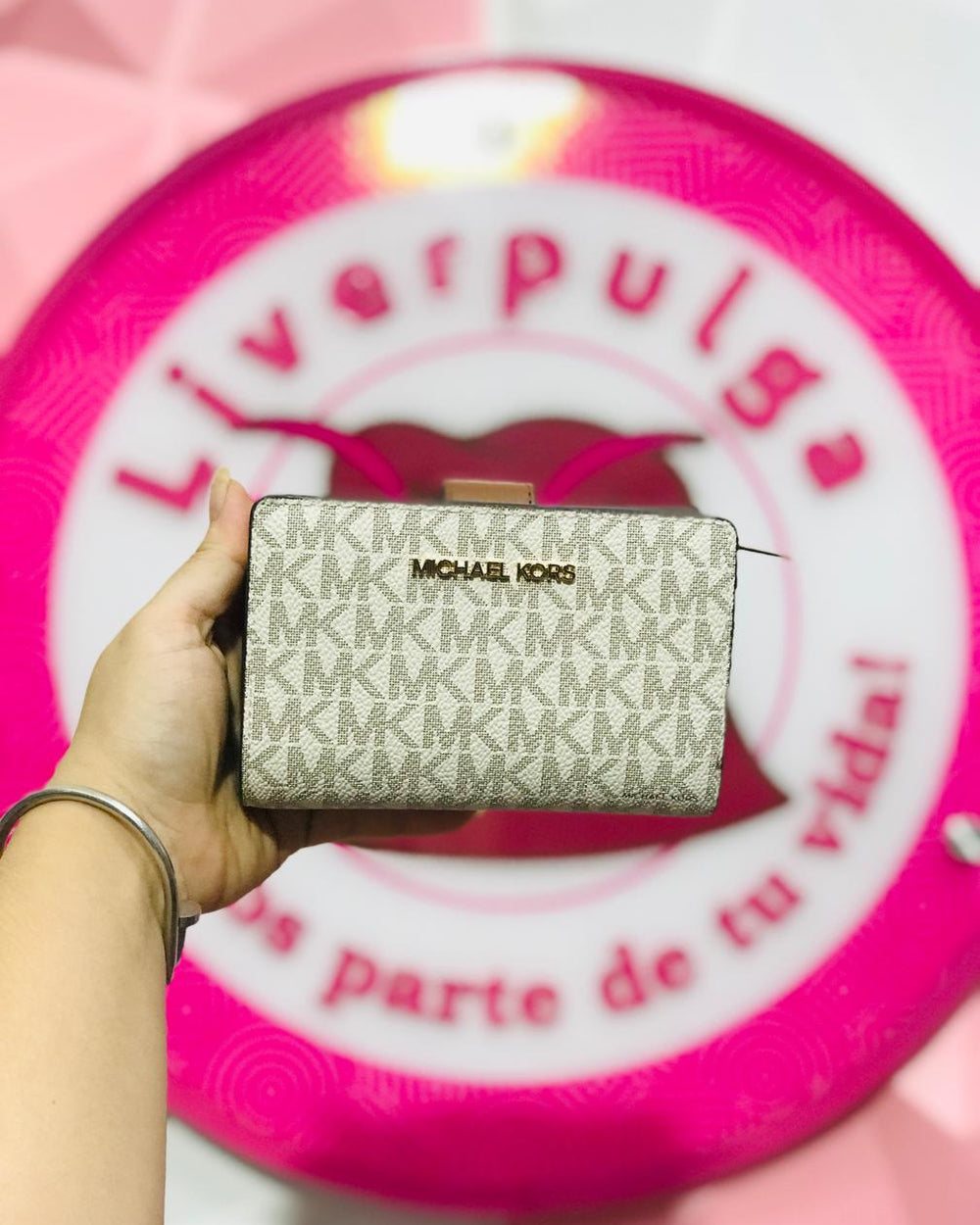 Cartera Michael Kors Original MK 🤎 Vanilla Brown Mini Tab Mediana Logo Dorado + Cierre Snap + Zipper Interior Premium 👛