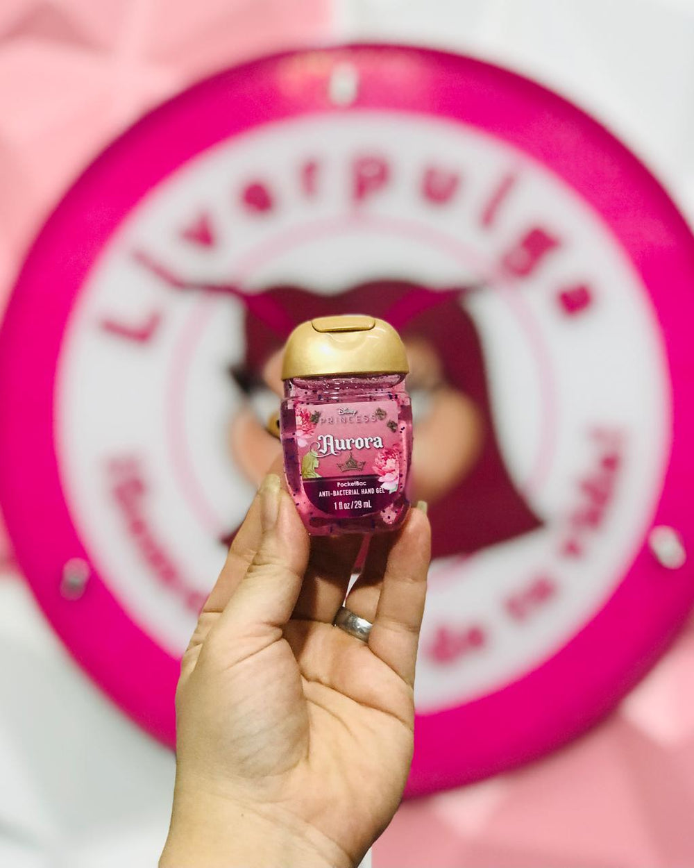 PocketBac Gel Antibacterial Aurora 🌹 Disney Princess x Bath & Body Works Original 29 ml Rosa con Brillitos✨