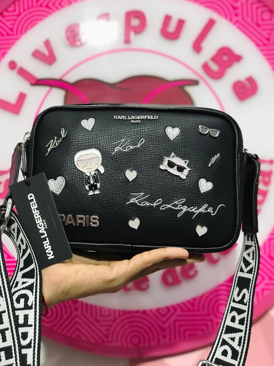 Bolsa Karl Lagerfeld Paris Crossbody Negra con Pines