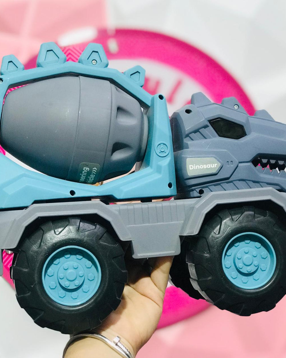 💙Camión Dinosaurio Revolvedora Gigante 🦕 Engineering Vehicle Dino Truck Trompo Giratorio Llantas Monster Todo Terreno Azul Gris Juguete Grande Resistente ✨