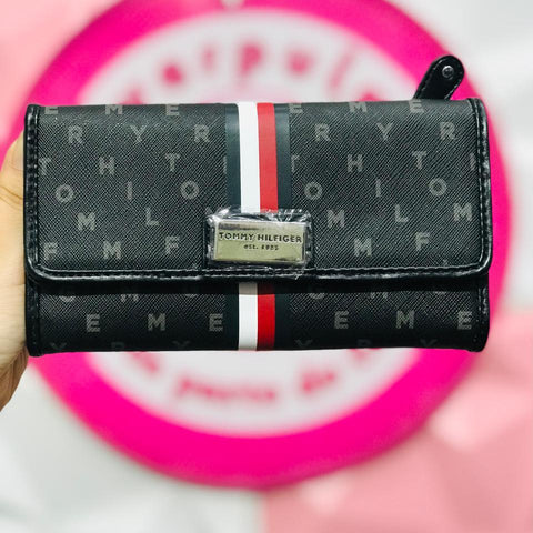Cartera Tommy Hilfiger Logo Monogram Negra con Franja