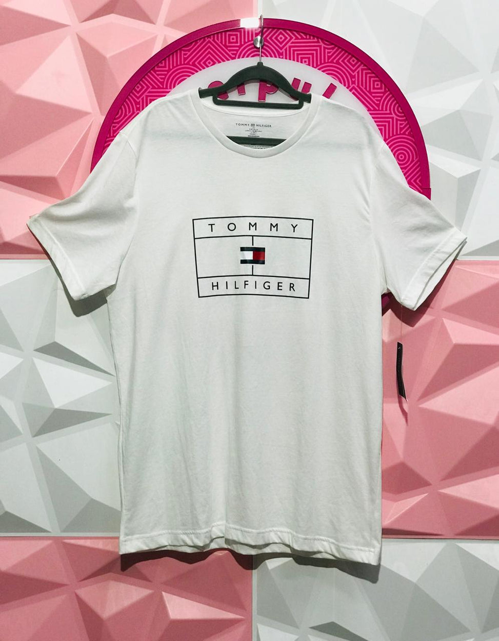 Playera Tommy Hilfiger Original Blanca Con Logo Cuadro Talla L