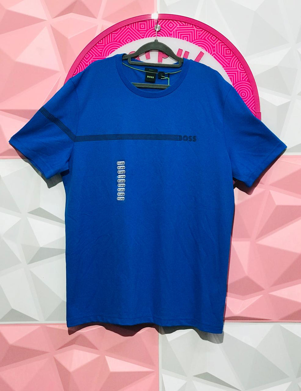 Playera Hugo Boss Original Azul Rey Con Franja Y Logo Talla XL
