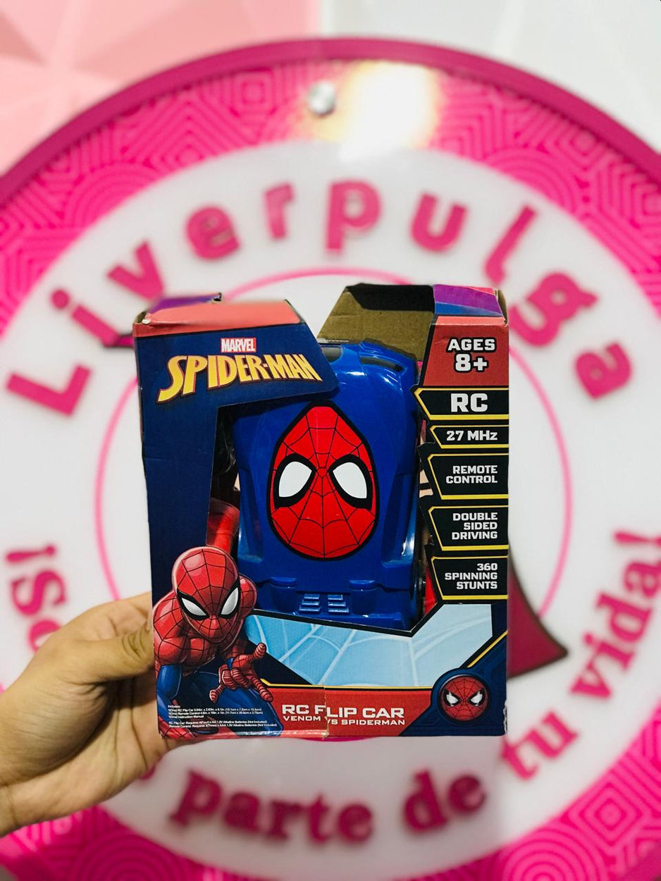 Carrito RC Flip Car 2 Caras Venom vs Spider-Man 🕸️ Marvel Original Control Remoto 27MHz Doble Cara Gira 360° Acrobacias 8+ Años 💙🖤