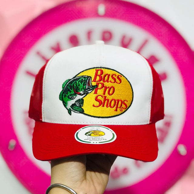 Gorra Trucker Roja Y Blanca Bass Pro Shops Con Logo Bordado
