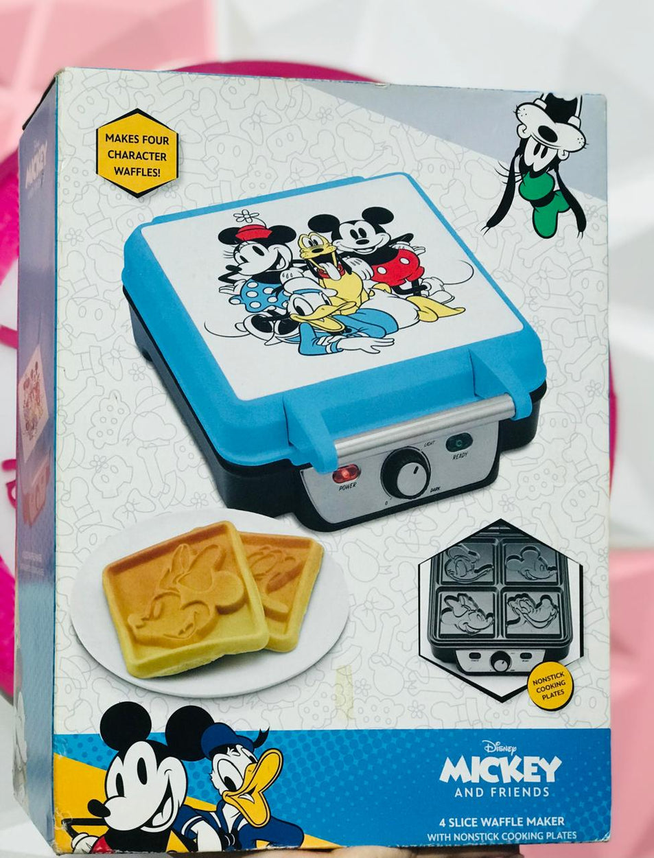 🧇Wafflera Mágica Disney Original 🐭 Mickey and Friends 4 Slice Waffle Maker con Figuras de Mickey, Minnie, Donald y Pluto Placas Antiadherentes ✨