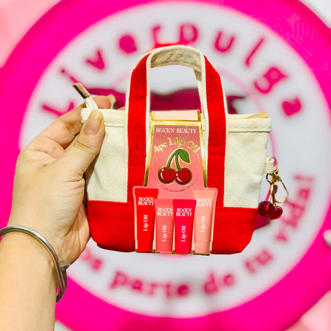 Set Rock'n Beauty 4 Lip Oil Cherry + Mini Tote Bag