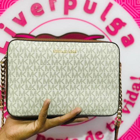 Bolsa Michael Kors Crossbody Beige Monogram Con Correa Cafe