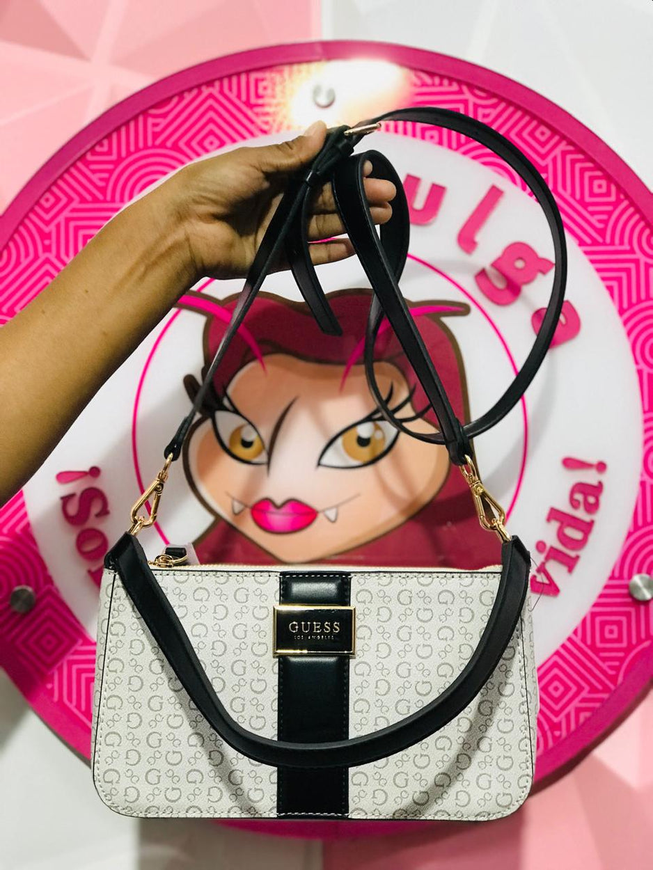Bolso Guess Blanco con Negro Logo G Franja Central