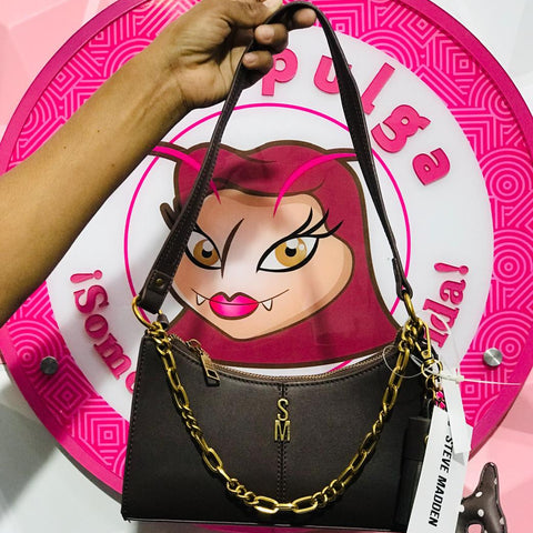 Bolsa Steve Madden Hobo Cafe Con Cadena Dorada Y Charms
