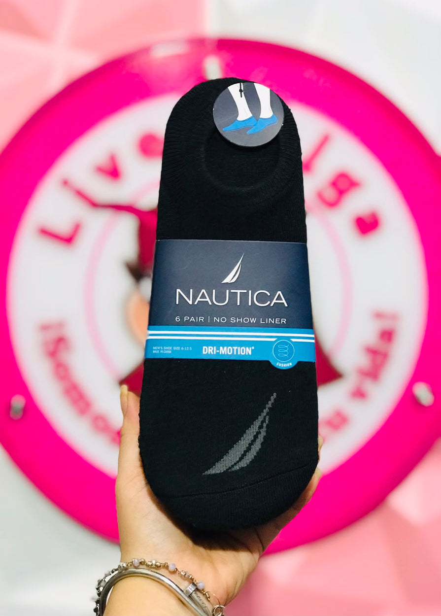🧦⚓️🖤✨💙 Paquete De 6 Pares De Tines Invisibles Nautica Originales No Show Liner Color Negro Con Tecnología Dri Motion 🖤⚓️🧦✨.