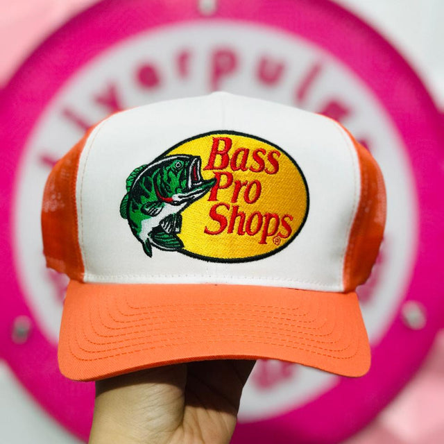 Gorra Trucker Naranja Y Blanca Bass Pro Shops Con Logo Bordado