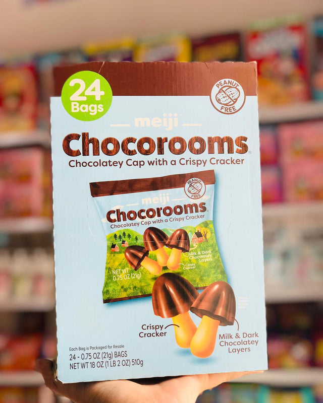 ✨🍄 Meiji Chocorooms – Galletas Crujientes Cubiertas de Chocolate 🍫 | Caja con 24 bolsas (510 g) 🎉