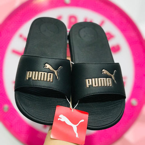 Chancla Slide Puma Negra Con Dorado Talla 25 Mex