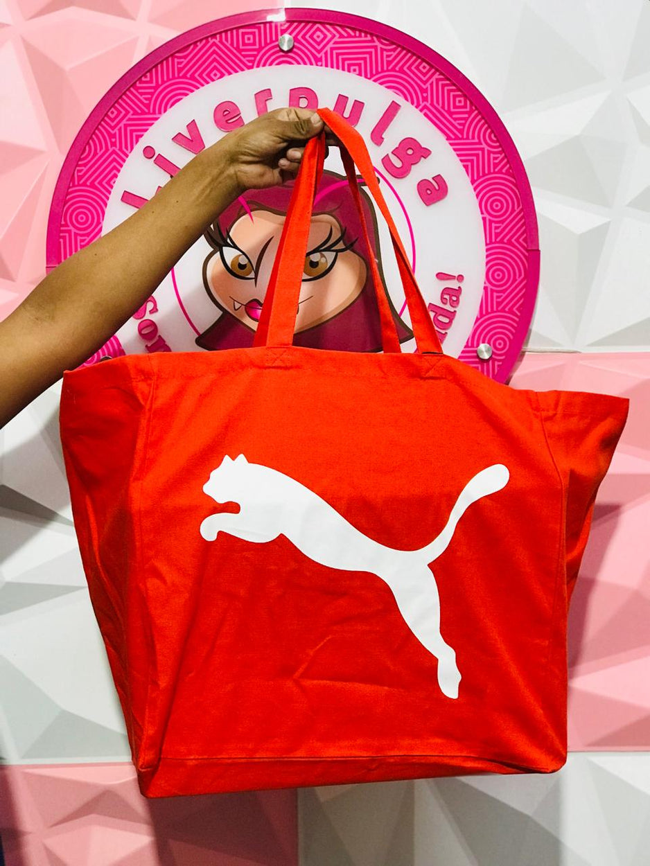Bolso Tote Puma Rojo Grande Logo Blanco